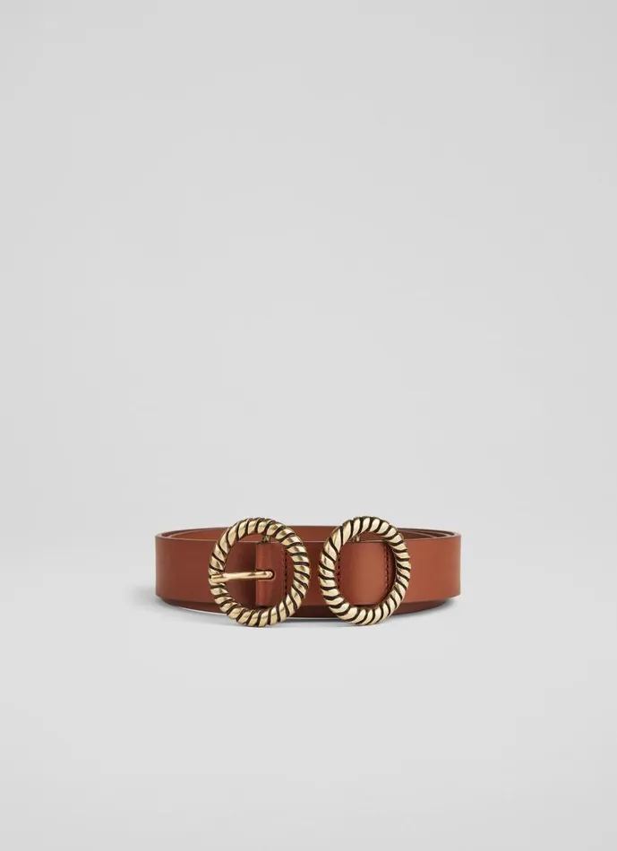 Women Arlo Brown Leather Double Metal Twist Belt LKBennett Belts