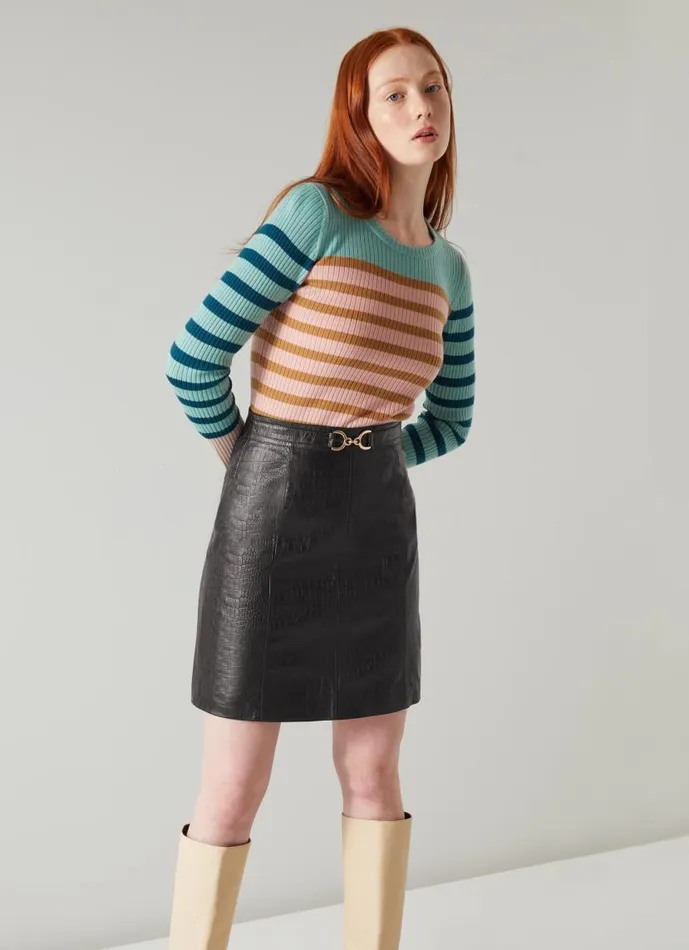 Women Aubree Black CrocEmbossed Leather ALine Skirt Black LKBennett Skirts