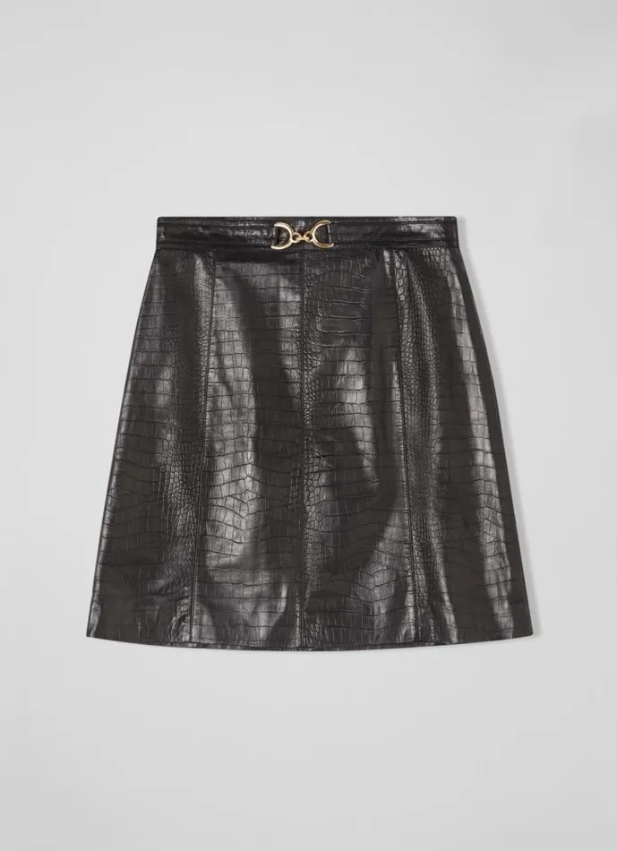 Women Aubree Black CrocEmbossed Leather ALine Skirt Black LKBennett Skirts Women Aubree Black CrocEmbossed Leather ALine Skirt Black LKBennett Skirts