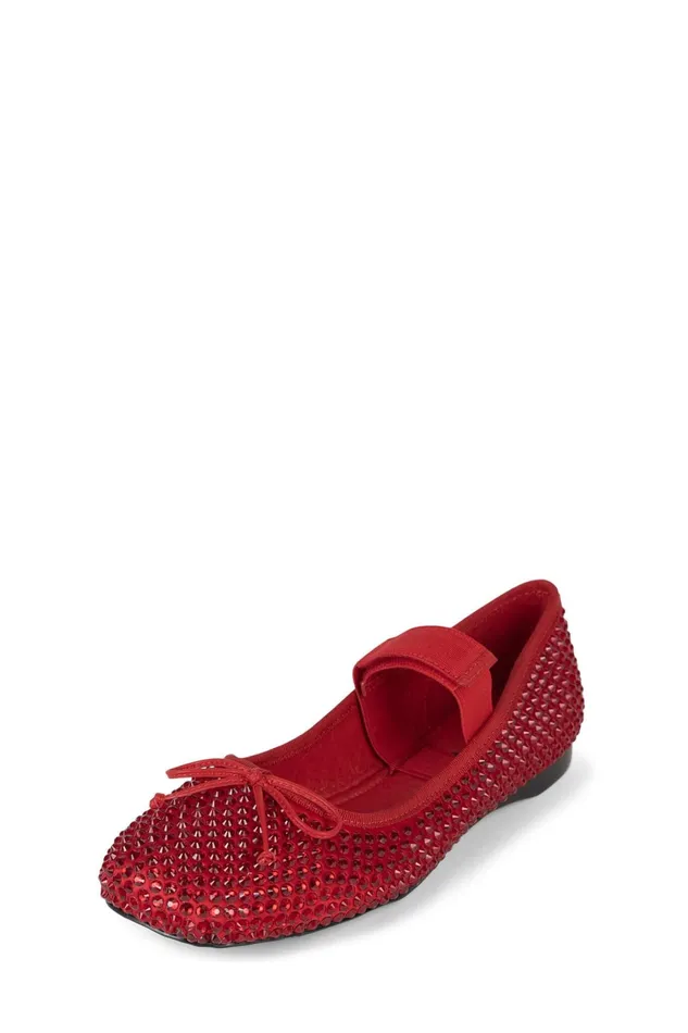 Women Ballet Flats Jeffrey Campbell PRIMAJ Red Satin Red