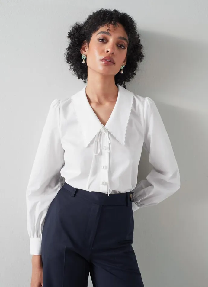 Women Beecham White Cotton Collar Blouse White LKBennett Tops Women Beecham White Cotton Collar Blouse White LKBennett Tops