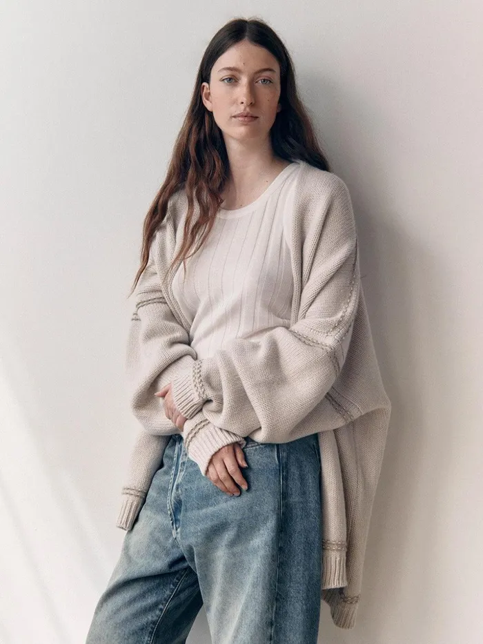 Women Begg X Co Cardigans Beach Comber Cardigan Cashmere Cardigan Pale Cloudbrown Undyed