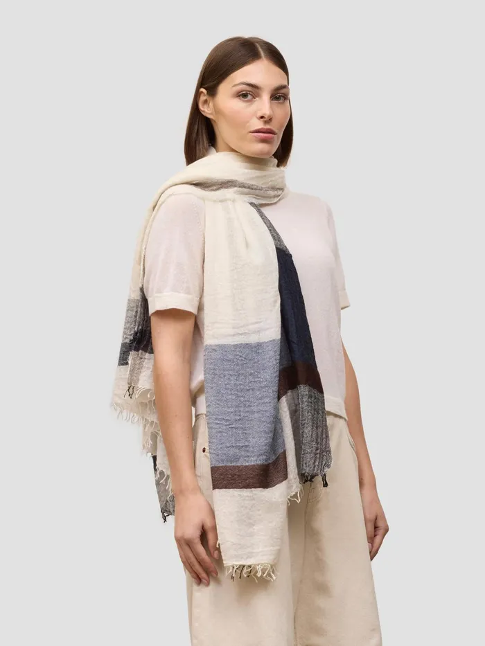 Women Begg X Co Scarves Washed Staffa Neilson Cashmere Silk Scarf White Navy Brown Women Begg X Co Scarves Washed Staffa Neilson Cashmere Silk Scarf White Navy Brown
