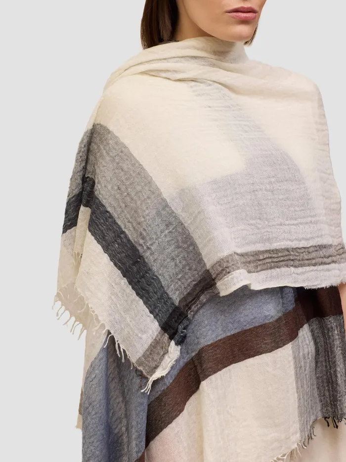Women Begg X Co Scarves Washed Staffa Neilson Cashmere Silk Scarf White Navy Brown