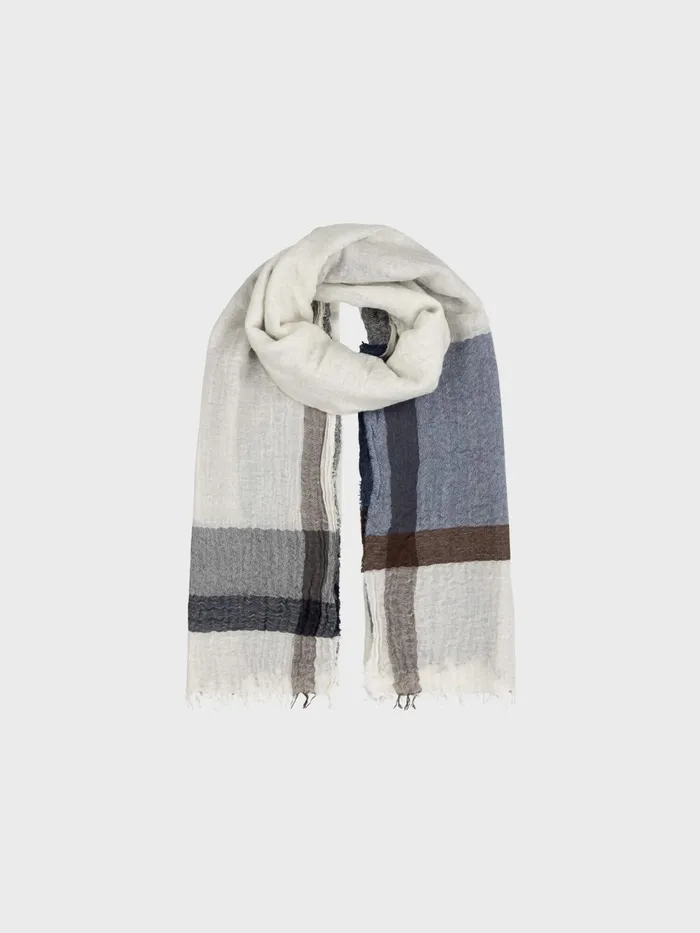 Women Begg X Co Scarves Washed Staffa Neilson Cashmere Silk Scarf White Navy Brown