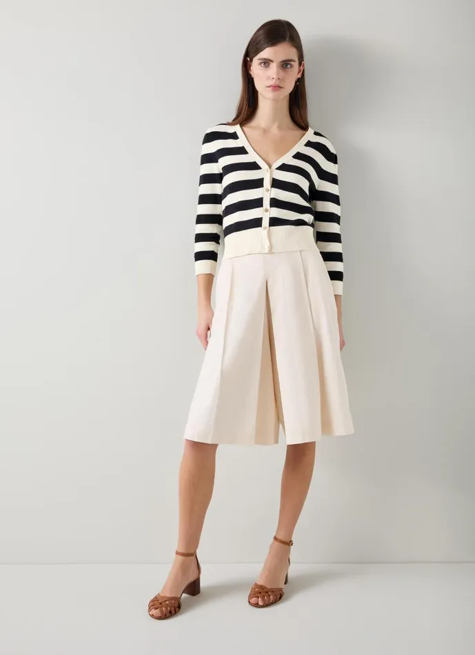 Women Bells Stripe Cardigan Black Cream LKBennett Knitwear
