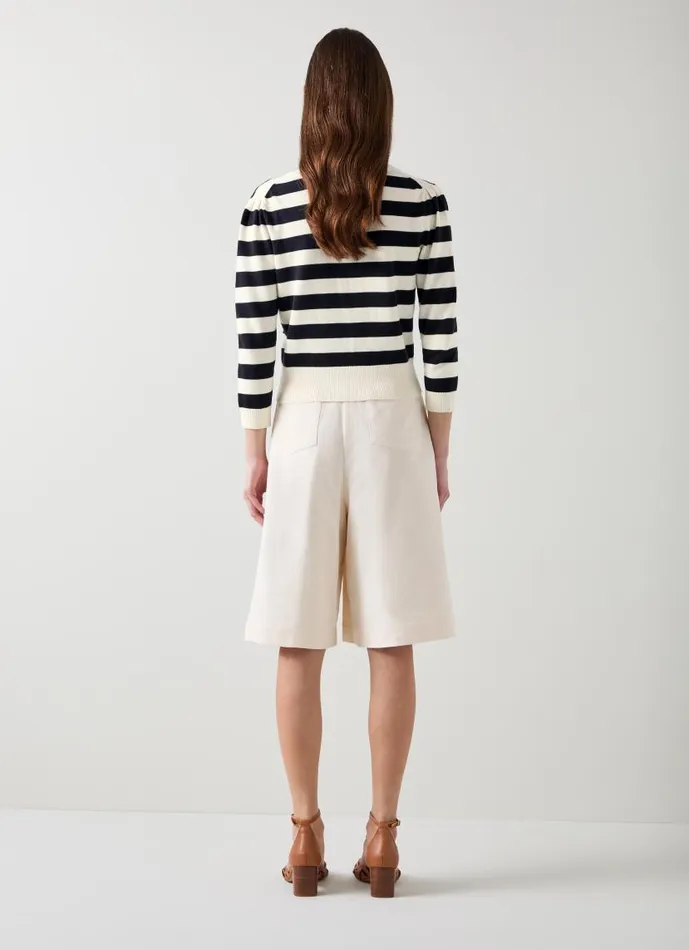 Women Bells Stripe Cardigan Black Cream LKBennett Knitwear
