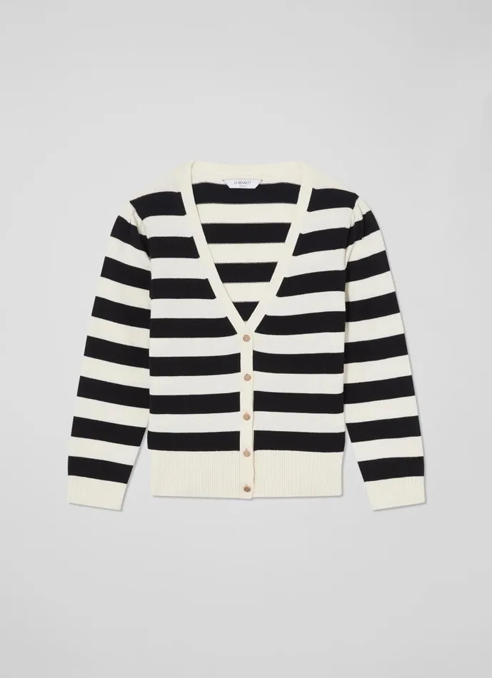 Women Bells Stripe Cardigan Black Cream LKBennett Knitwear