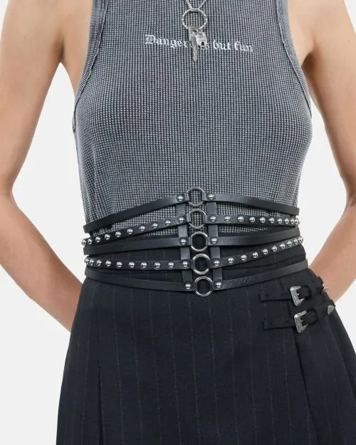Women Belts The Kooples Black Leather Corset Belt With Studs Black