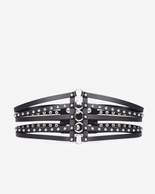Women Belts The Kooples Black Leather Corset Belt With Studs Black