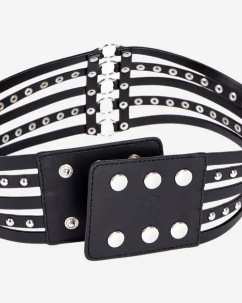 Women Belts The Kooples Black Leather Corset Belt With Studs Black