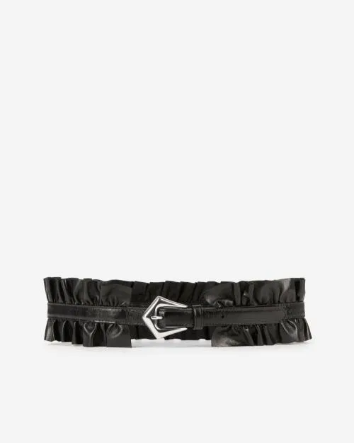 Women Belts The Kooples Wide Black Gathered Leather Belt Black