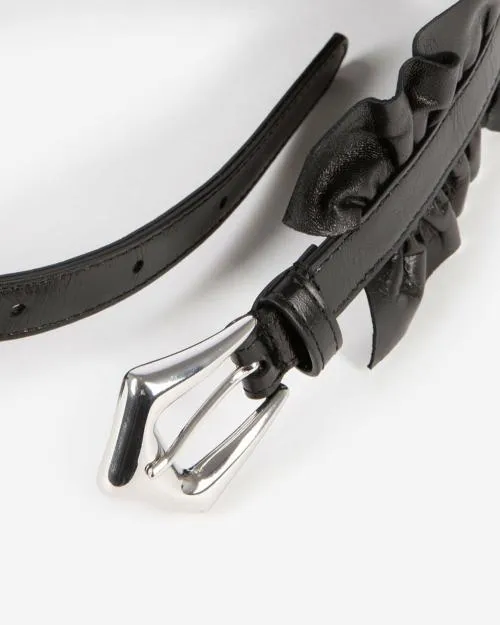 Women Belts The Kooples Wide Black Gathered Leather Belt Black