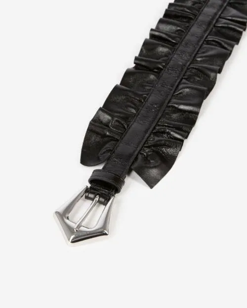 Women Belts The Kooples Wide Black Gathered Leather Belt Black