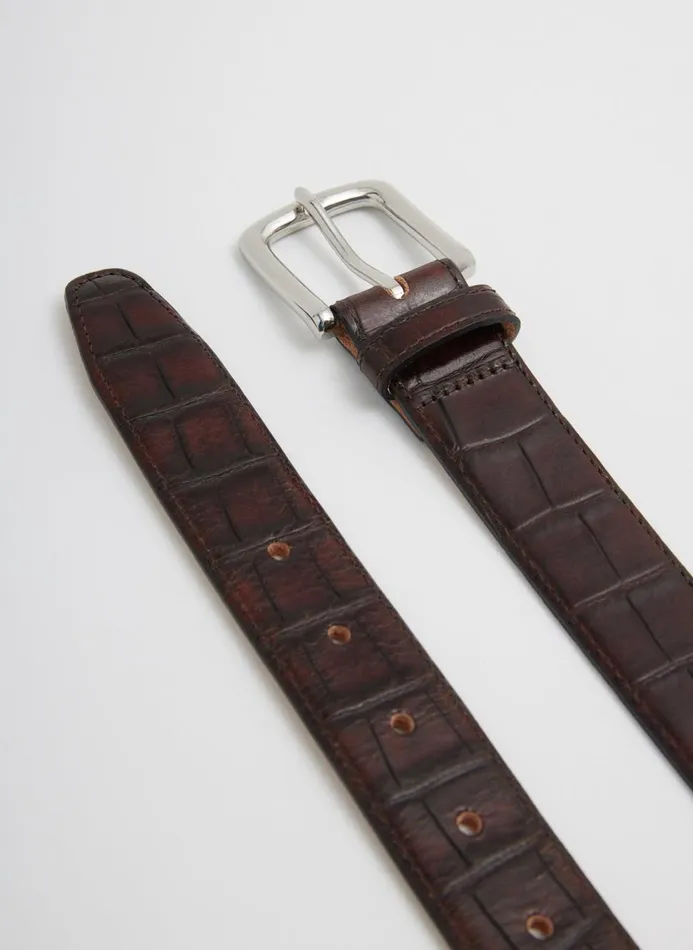 Women Belts Tibi Classic Men039s Croc Leather Belt Brown