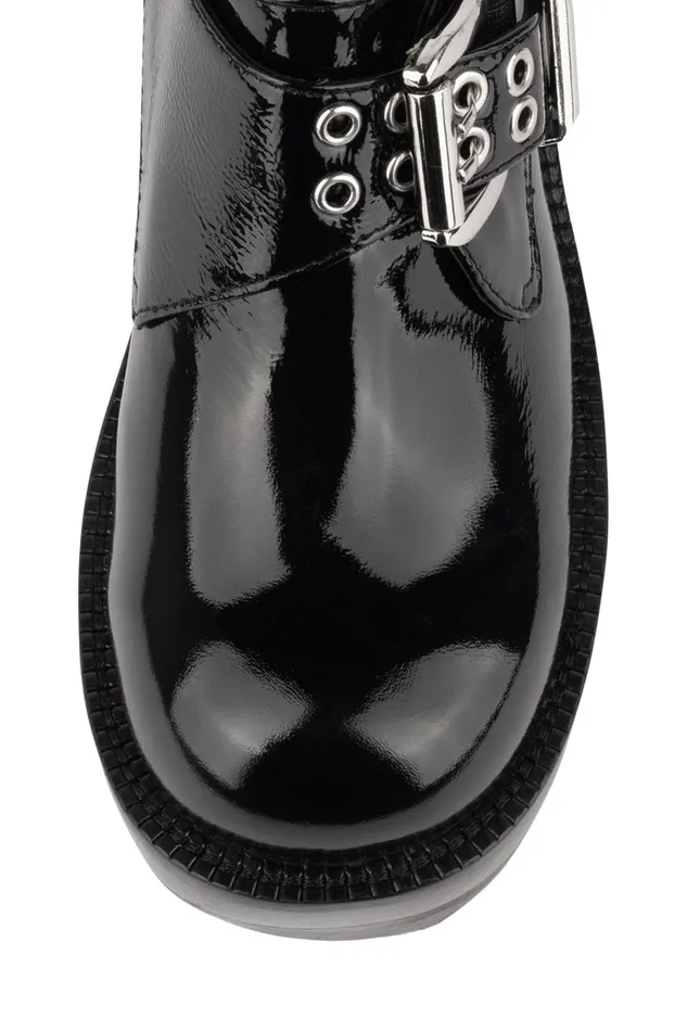 Women Boot Jeffrey Campbell FAIL Black Crinkle Patent