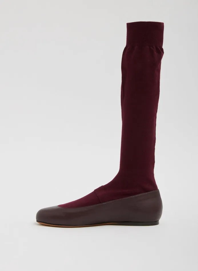 Women Boots Tibi Borg Sock Shoe 8211 Tall Burgundy