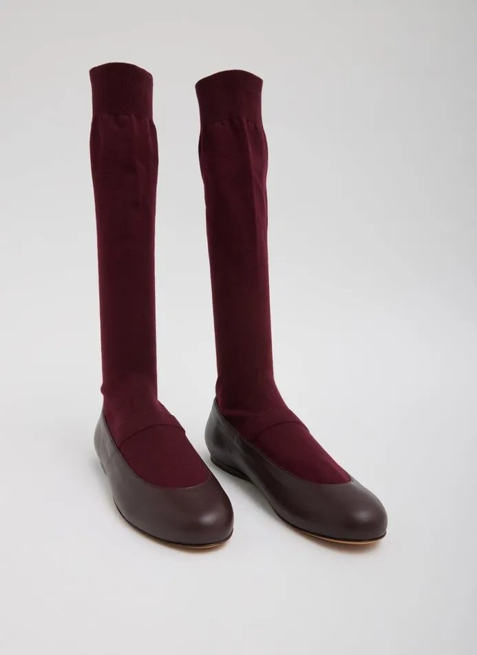Women Boots Tibi Borg Sock Shoe 8211 Tall Burgundy