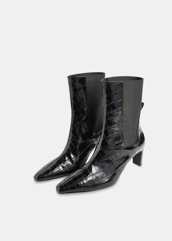 Women Boots Whistles Black Darla Croc Heeled Boot