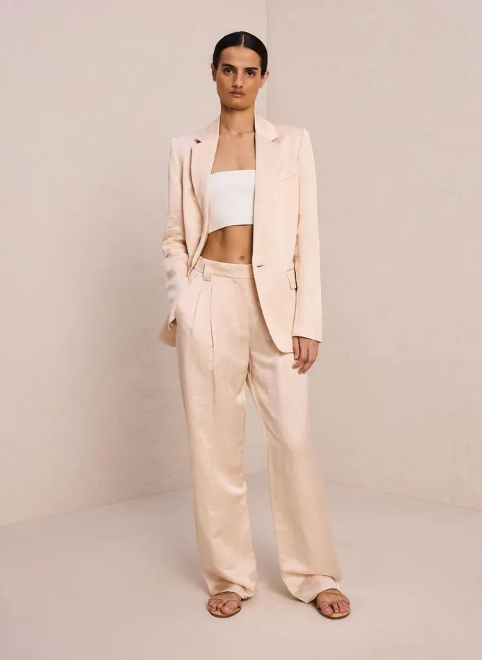 Women Bottoms ALC Mateo Linen Shine Pant Light Buff