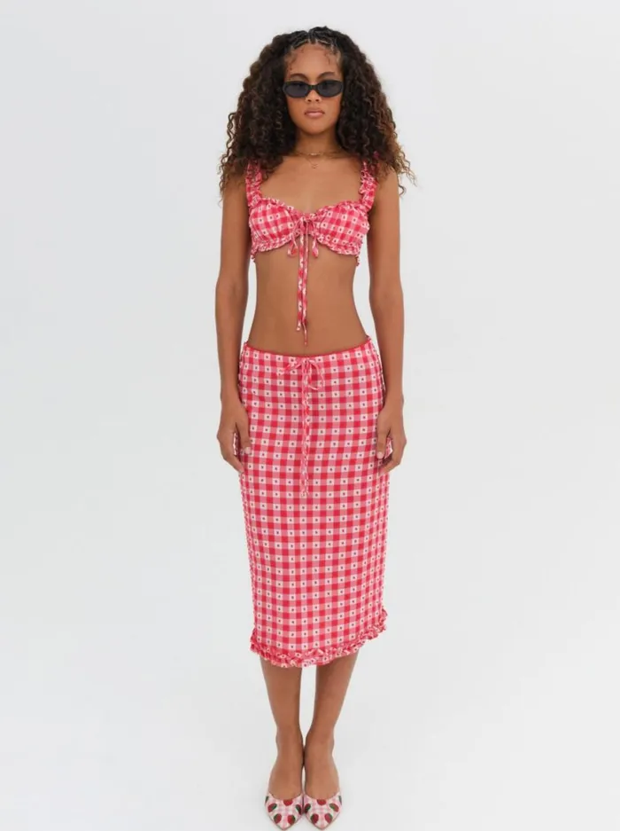 Women Bottoms For Love and Lemons Margot Midi Skirt Red