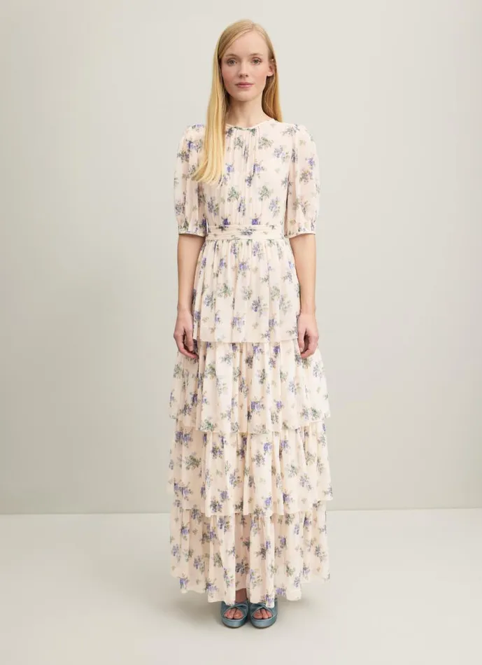 Women Bouvier Bouquet Print Silk Tiered Dress Cream LKBennett Dresses