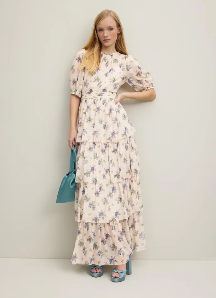 Women Bouvier Bouquet Print Silk Tiered Dress Cream LKBennett Dresses