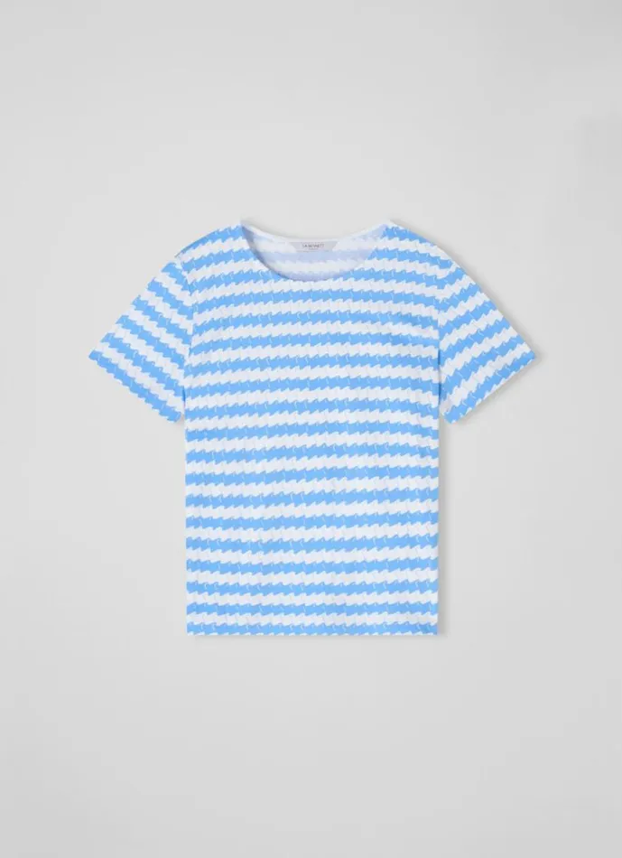 Women Calder Blue And White Wavy Stripe Organic Cotton TShirt White Provence LKBennett Tops Women Calder Blue And White Wavy Stripe Organic Cotton TShirt White Provence LKBennett Tops
