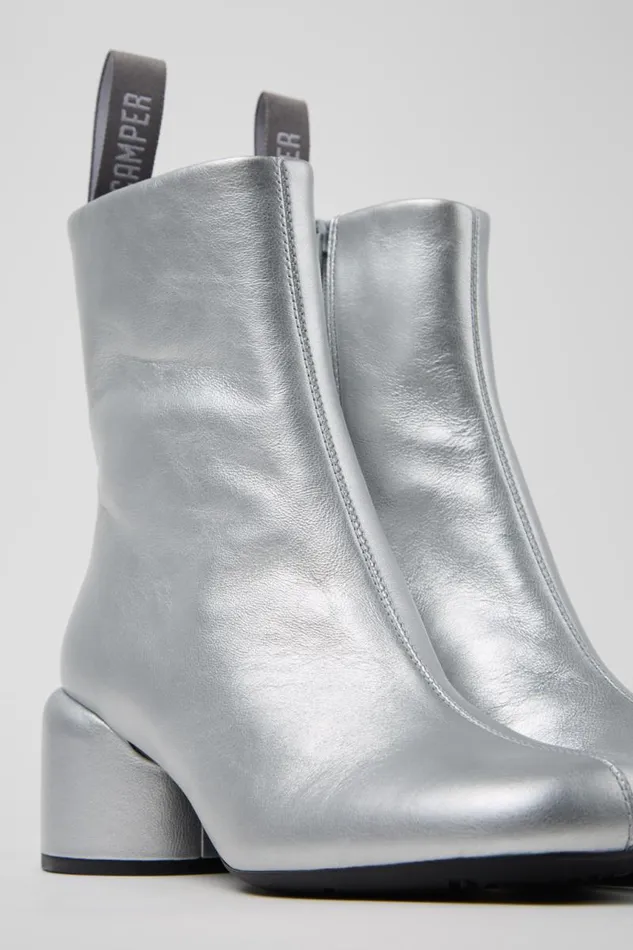 Women Camper Ankle Boots Niki Silver Leather Ankle Boots