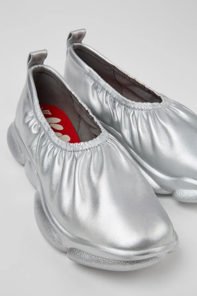 Women Camper Ballerinas Karst Silver Leather Shoes