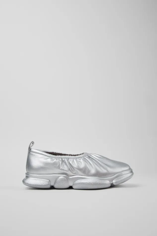 Women Camper Ballerinas Karst Silver Leather Shoes