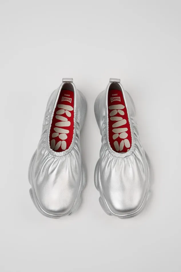 Women Camper Ballerinas Karst Silver Leather Shoes