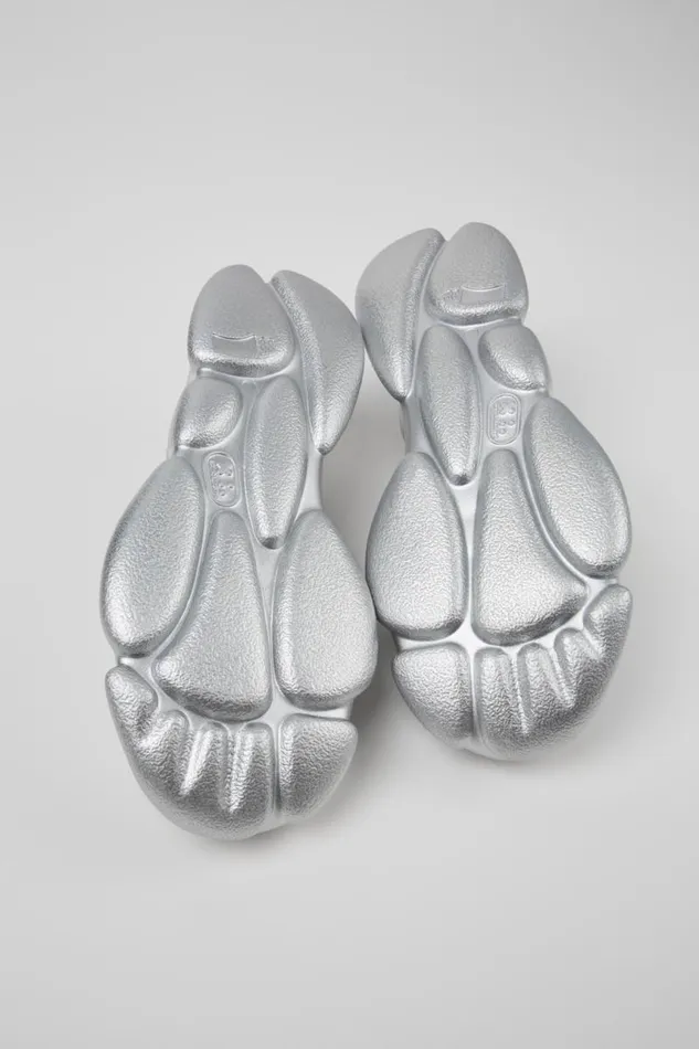 Women Camper Ballerinas Karst Silver Leather Shoes