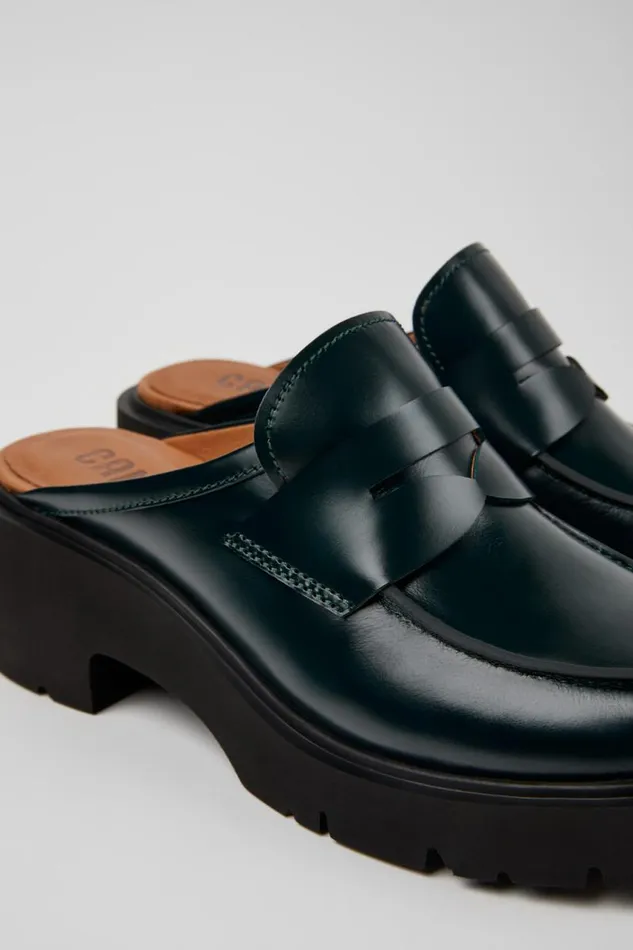 Women Camper Casual Shoes Milah Green Leather Clogs
