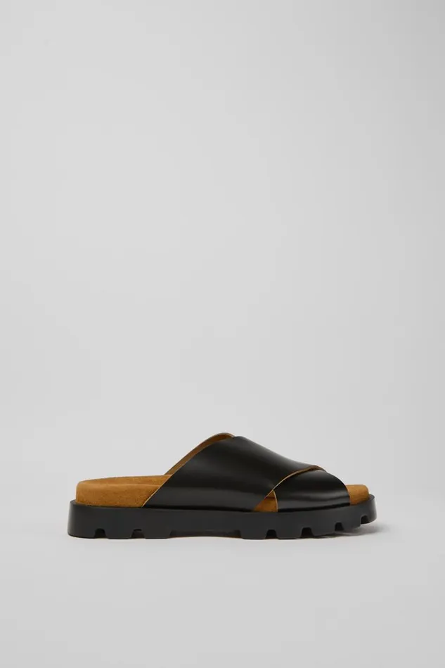 Women Camper Flat Shoes Brutus Sandal Black Leather Sandals Women Camper Flat Shoes Brutus Sandal Black Leather Sandals