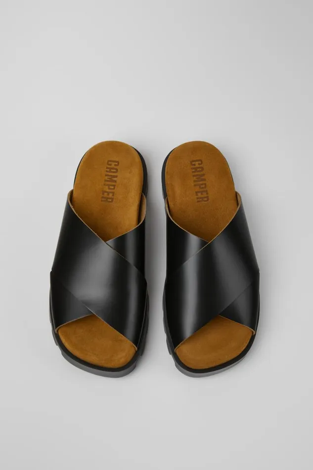 Women Camper Flat Shoes Brutus Sandal Black Leather Sandals Women Camper Flat Shoes Brutus Sandal Black Leather Sandals