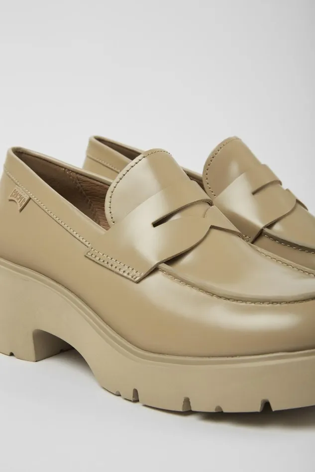 Women Camper Formal Shoes Milah Beige Leather Loafers