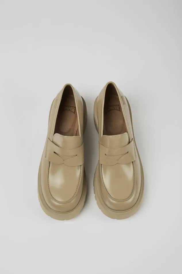 Women Camper Formal Shoes Milah Beige Leather Loafers Women Camper Formal Shoes Milah Beige Leather Loafers