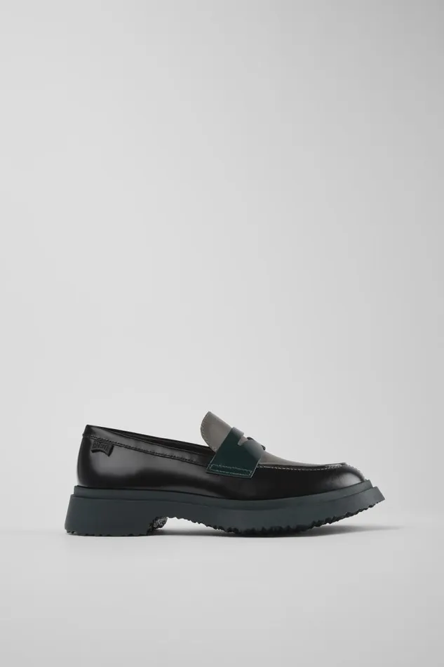Women Camper Formal Shoes Twins Black And Gray Leather Loafers Women Camper Formal Shoes Twins Black And Gray Leather Loafers