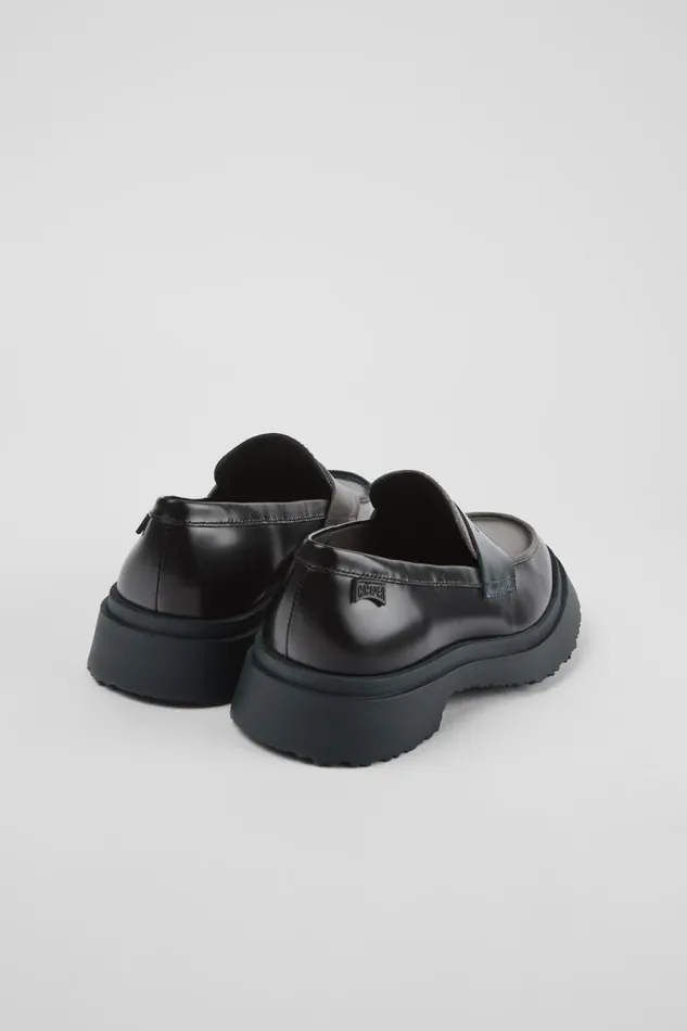 Women Camper Formal Shoes Twins Black And Gray Leather Loafers Women Camper Formal Shoes Twins Black And Gray Leather Loafers