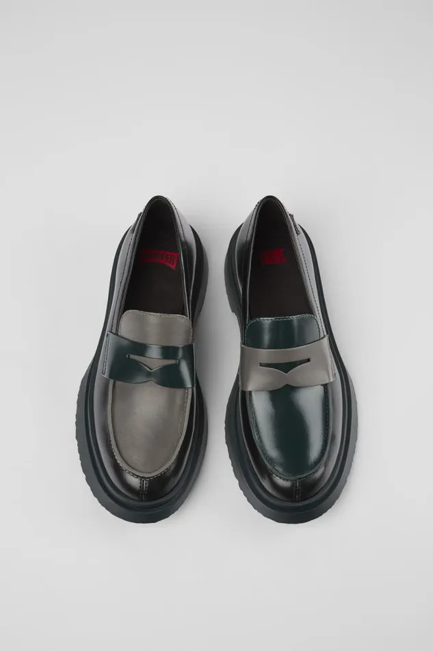 Women Camper Formal Shoes Twins Black And Gray Leather Loafers Women Camper Formal Shoes Twins Black And Gray Leather Loafers