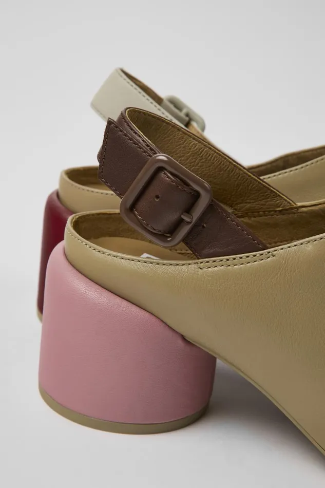 Women Camper Heels Twins Beige Leather Heels