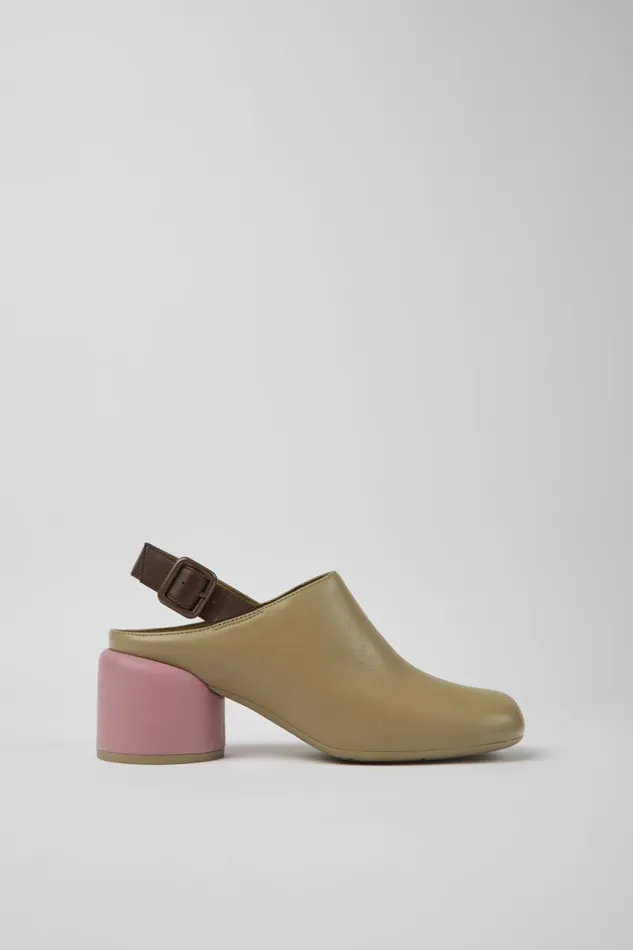 Women Camper Heels Twins Beige Leather Heels