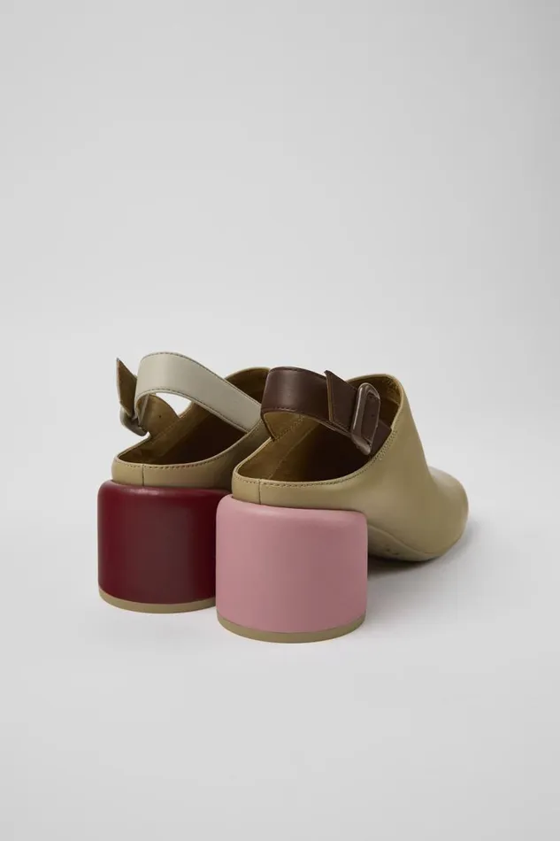 Women Camper Heels Twins Beige Leather Heels