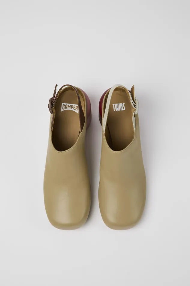 Women Camper Heels Twins Beige Leather Heels