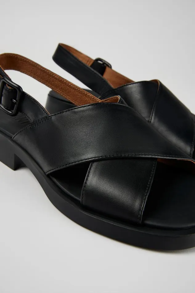 Women Camper Sandals Dana Black Leather Sandals