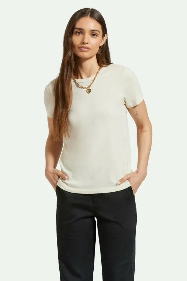 Women Carefree Organic Garment Dye Perfect Pocket TShirt White Smoke Brixton Tops