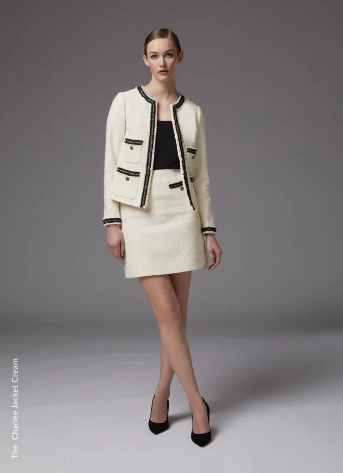 Women Charlie Cream Tweed Trim Jacket Cream LKBennett Coats and Jackets