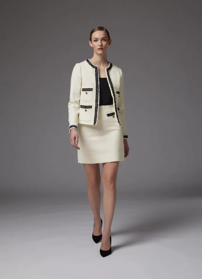 Women Charlie Cream Tweed Trim Jacket Cream LKBennett Coats and Jackets