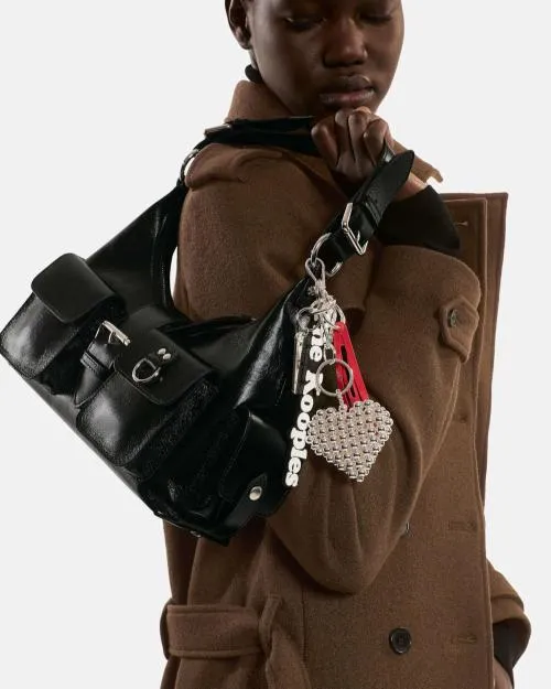 Women Charms The Kooples Black And White Logo Bag Charm White